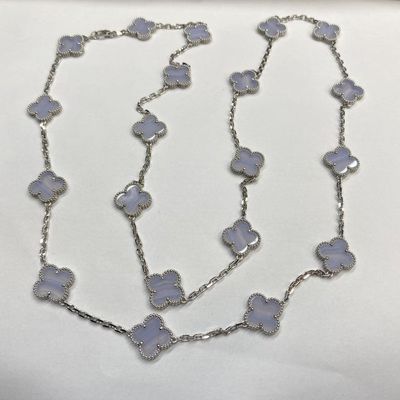 Vintage 86cm 18k złoto naszyjniki białe złoto Van Cleef Chalcedony naszyjnik