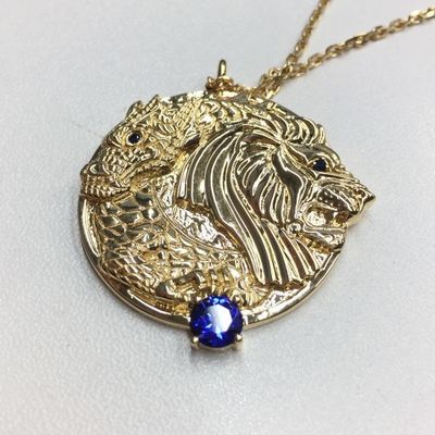 Custom Solid 18k Gold Necklace Vrouwen Nieuwjaarsgeschenk Draak Leeuw Hangertje Necklace
