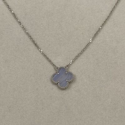 Vintage 18k goud halsketting replica wit goud 18k van cleef alhambra chalcedonie