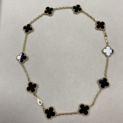 16in Vintage Alhambra Ketting 10 Motieven 18K Geel Goud Onyx Hoogwaardige Juwelen Merken