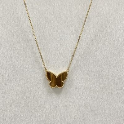 16.54 inch massief goud halsketting 1 steen tijger oog 18k goud vlinder halsketting