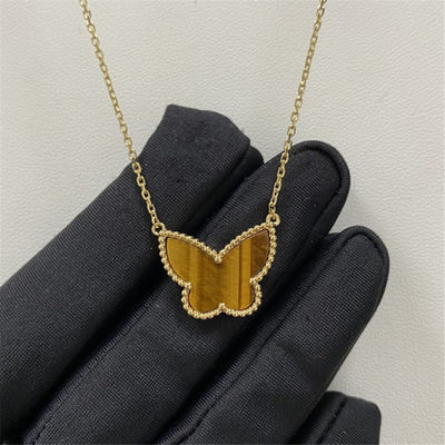 16.54 inch massief goud halsketting 1 steen tijger oog 18k goud vlinder halsketting