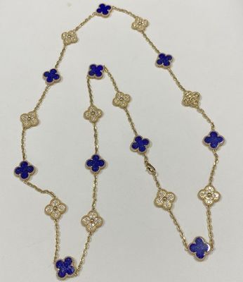 Αντίγραφο VCA Vintage Alhambra κολιέ 20 μοτίβα 18K Κίτρινο Χρυσό Διαμάντι Λαζούλι