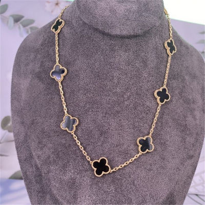 VCA Vintage Alhambra 18k Gele Gouden Ketting, 10 Motieven Met Onyx Verkoop 18k Gouden Sieraden