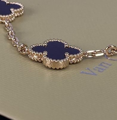 VCA Vintage Alhambra 18k Gele Gouden Ketting, 10 Motieven Met Onyx Verkoop 18k Gouden Sieraden