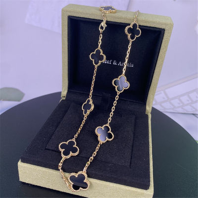 VCA Vintage Alhambra 18k Gele Gouden Ketting, 10 Motieven Met Onyx Verkoop 18k Gouden Sieraden