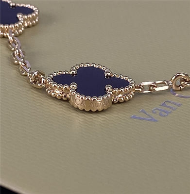VCA Vintage Alhambra 18k Gele Gouden Ketting, 10 Motieven Met Onyx Verkoop 18k Gouden Sieraden