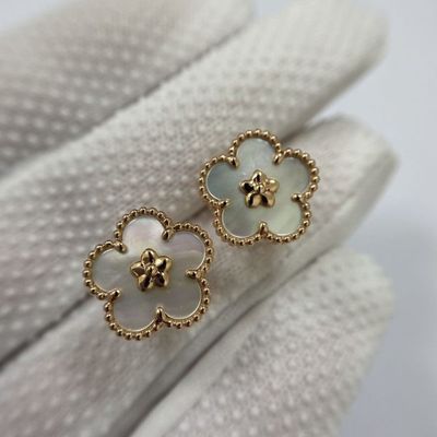 14mm Rozengoud 18k goud oorbellen 2 stenen goud diamant parel oorbellen