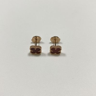 9mm VCA Sweet Alhambra 18k Oorbellen 2 stenen 18k Rozen goud Juwelen Carnelian