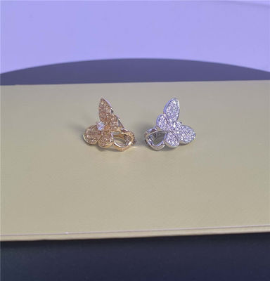 Oro amarillo puro de 18 caratos Dos pendientes de oro mariposa Zafiro y diamantes pendientes de 0,99 quilates
