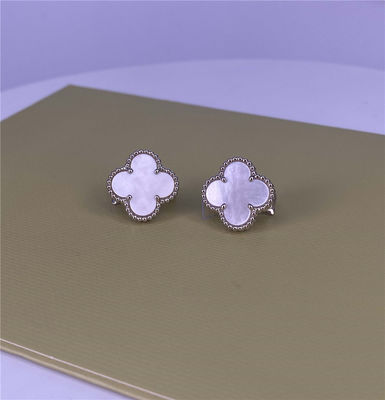 VCA Vintage Alhambra 18k Gold Drop Earrings Pure 18k White Gold Juwelen met Mother Of Pearl