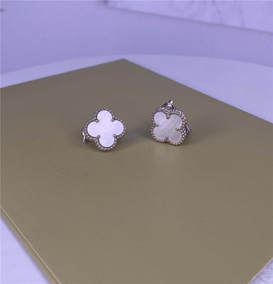 VCA Vintage Alhambra 18k Gold Drop Earrings Pure 18k White Gold Juwelen met Mother Of Pearl