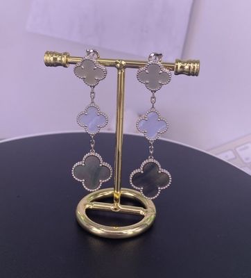 VCA Magic Alhambra 18k Witgoud Druppel oorbellen 3 Motieven Blauwe Chalcedonie oorbellen