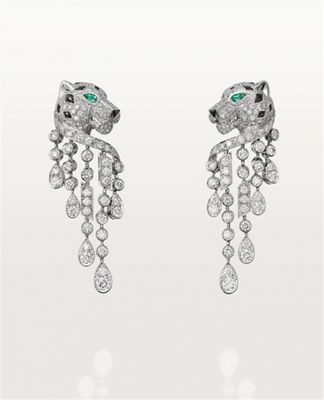 5.63 karaat Panthere De 18k gouden oorbellen Wit goud 18k oorbellen met smaragden Onyx diamanten