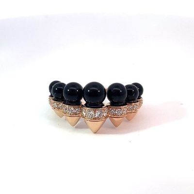 Roos Grote 18k Gouden Band Ring Onyx Diamant 18k Diamant Bruidsband
