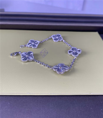Vintage Alhambra Puur 18k Witgoud Armband 5 Motieven 18k Gouden Sieraden