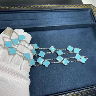 18k witgoud turquoise ketting Custom 18k goud sieraden Long Van Cleef Alhambra turquoise