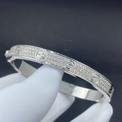 Cartier Love Pave Diamant Armband 18k Witgoud N6717617 Ronde Brillant gesneden Diamanten Op maat gemaakt Product Armband