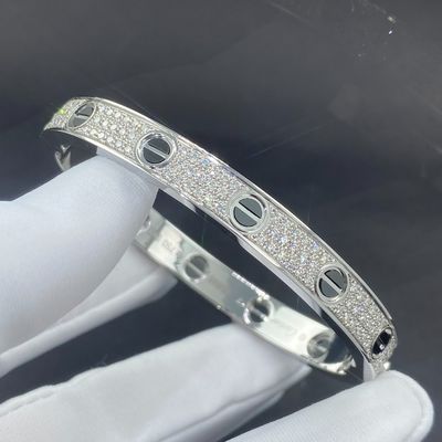 Cartier Love 18k Goud Gevulde Juwelen Witte Goud Pave Diamant Zwarte Keramische Armband