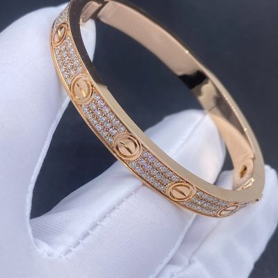 Cartier Love Pave Diamant Armband 18k Witgoud N6717617 Ronde Brillant gesneden Diamanten Op maat gemaakt Product Armband