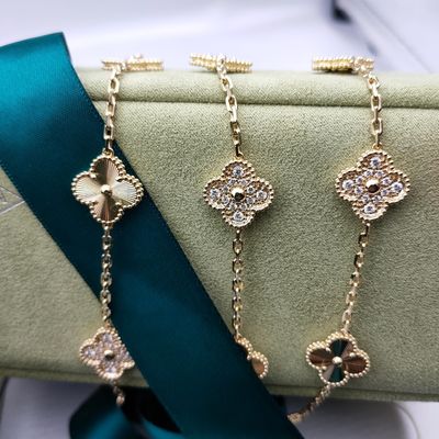 Kalung Emas VCA 18K Dengan Batu Berlian Alam Kalung Panjang Alhambra Vintage