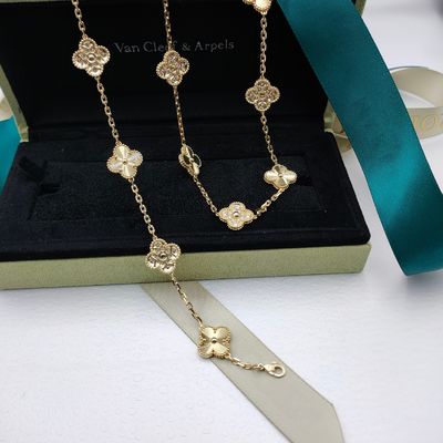 Kalung Emas VCA 18K Dengan Batu Berlian Alam Kalung Panjang Alhambra Vintage