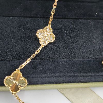 Kalung Emas VCA 18K Dengan Batu Berlian Alam Kalung Panjang Alhambra Vintage