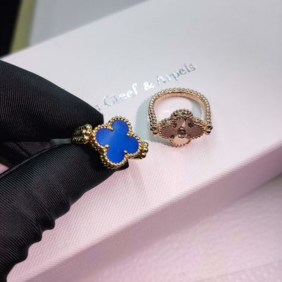 Geel goud Beste luxe sieraden met materiaal Vintage Alhambra omkeerbare ring 18K geel goud, Agate, Diamant